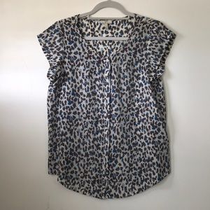 Joie Silk Blue and Grey Cheetah Blouse